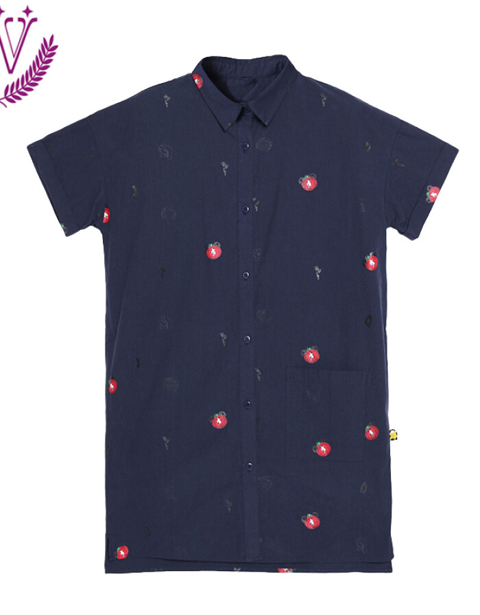 每購MEERYCO 2016年時尚專柜產品夏裝新款韓版印花甜美小清新中長款襯衣淑女襯衫學生 珍珠白